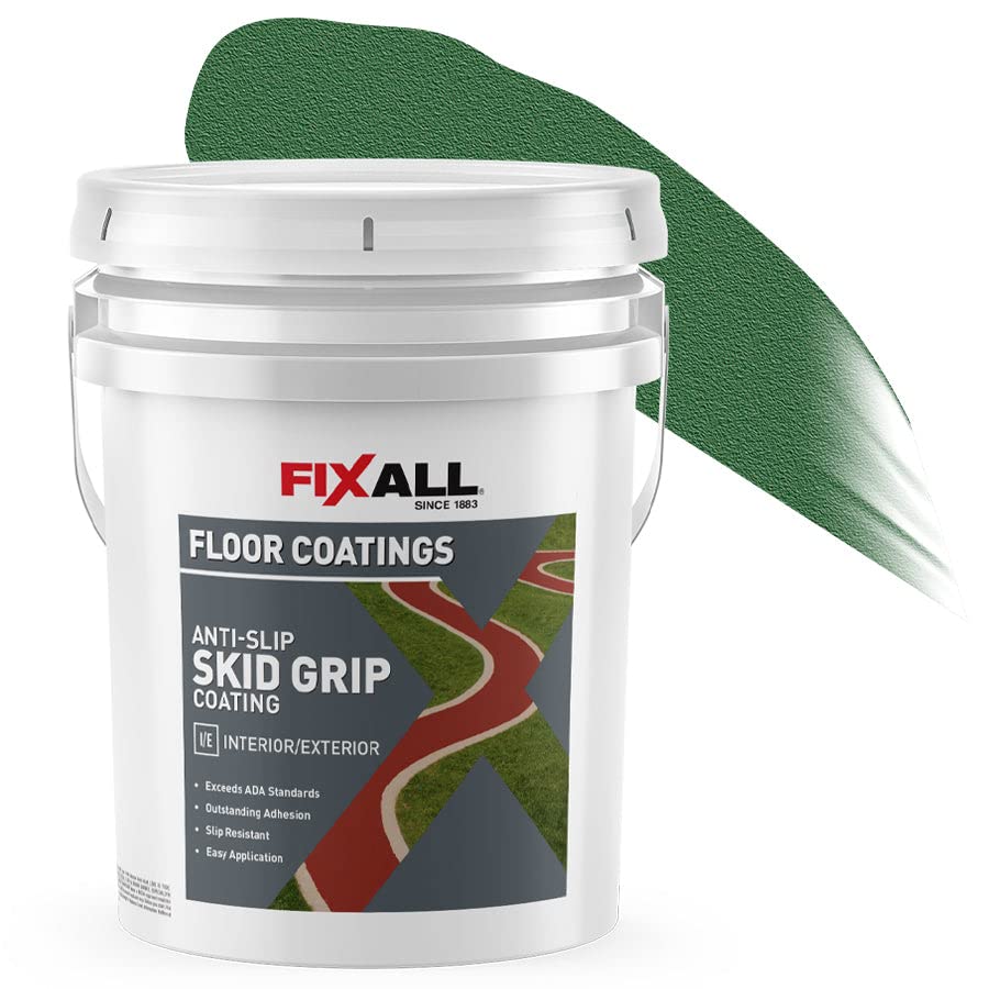 Image of FIXALL Skid Grip Anti-Slip Coating, 5 Gallons, Emerald, Exceeds ADA Standards, Ideal for Safety Areas, Slip-Resistant Pavement, Cement & Concrete Paint