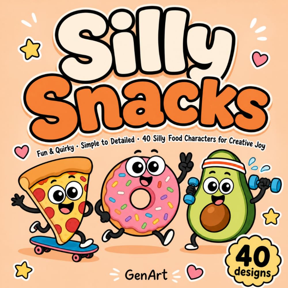 Silly Snacks: An Easy Bold Lines Coloring Book for Kids and Adults with 40 Cute and Simple Cartoon Characters