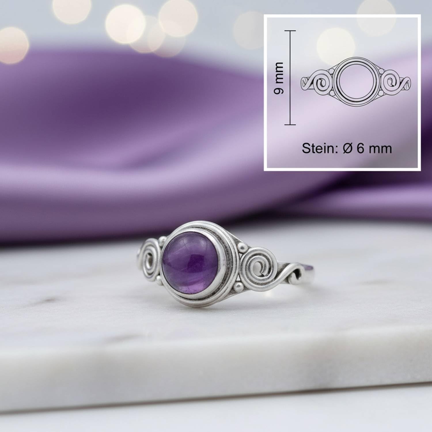 mantraroma Silberring Damen 925 Sterling Silber – runder Edelstein Ring, Vintage Statement Ring Schmuck, elegantes Geschenk für Frauen