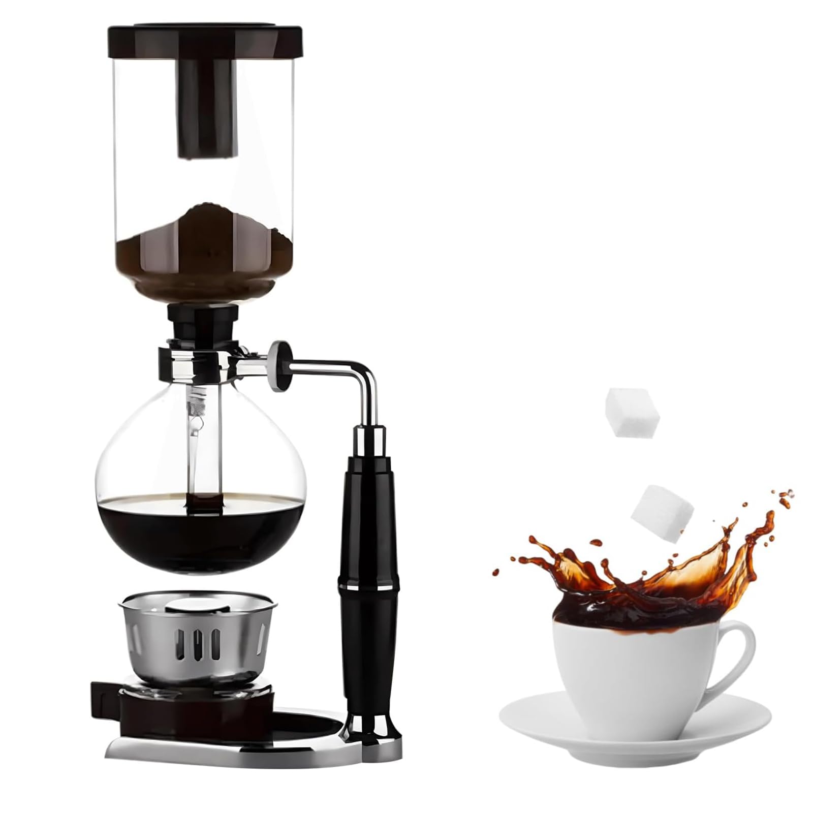 Adtzpc Professional Siphon Coffee Maker, 3 Cup Japanese Coffee Siphon With High Borosilicate Glass, Stainless Steel Base & Anti-scald Handle, Fast Brewing For Office Home Living Room