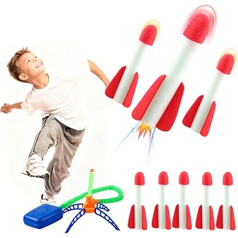 Pack of 8 Rocket Toys for Children Colourful with 1 Emitter Rocket Toy