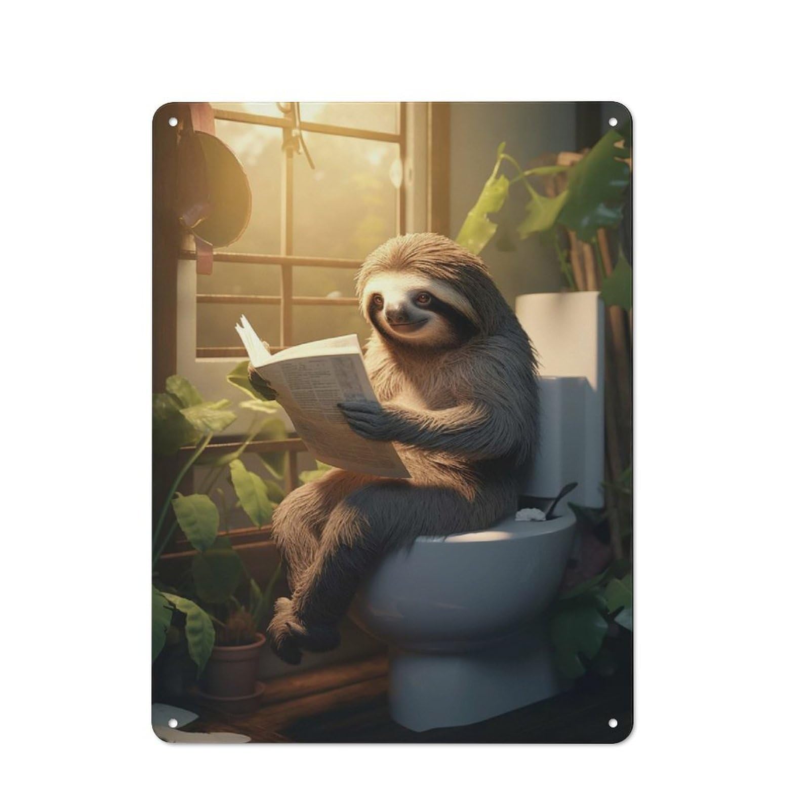 Sloth Toilet Newspaper Vintage Metal Wall Decor 40x30cm, Metal Gift Sign for Hallway, Home Bar, Garage Or Study