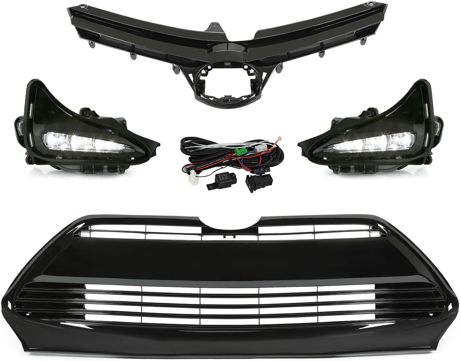 Front Lower Bumper Grille & LED Foglight With Bezel Covers Set Fit For 2017 2018 2019 Toyota Corolla LE XLE CE Front Body kit 5pcs