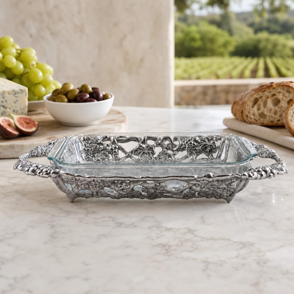 Arthur Court Grape Pyrex Holder 3 Quart Sand Cast Aluminum Casserole Dish Stand for Entertaining - 21 Inch Long product thumbnail 8