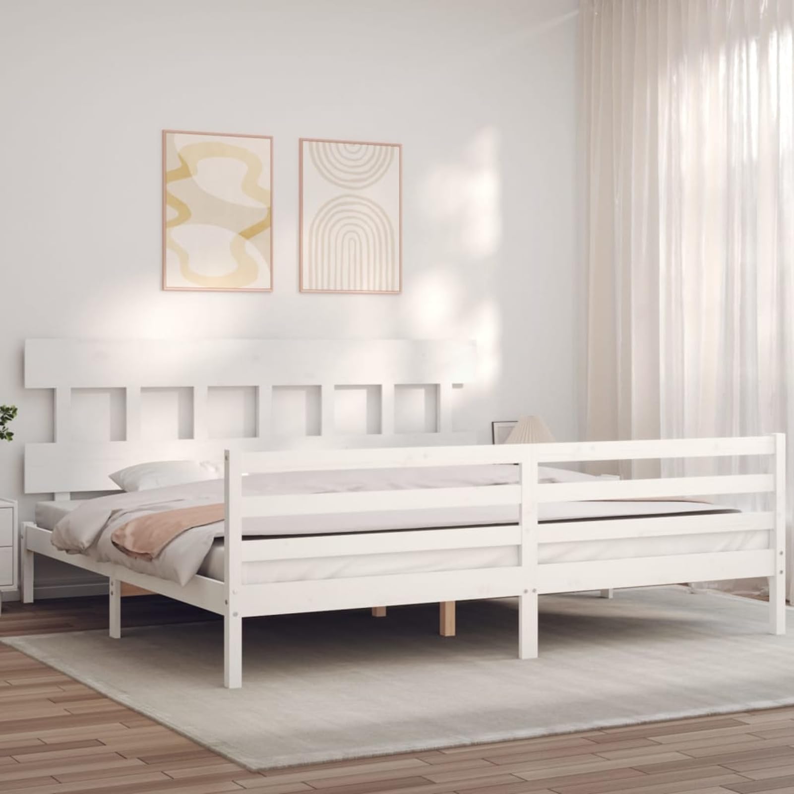 Rantry Bettgestell mit Kopfteil, Massivholz, Weiß, 200 x 200 cm, Lattenrost für Erwachsene, Kinder und Jugendliche, einfache Montage, Typ 15 Betten und Lattenroste