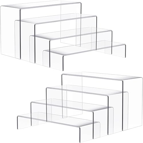 Anglelife 8 elevadores de exhibición grandes, estante rectangular transparente de 4 pulgadas de ancho para escaparate coleccionables, soporte de