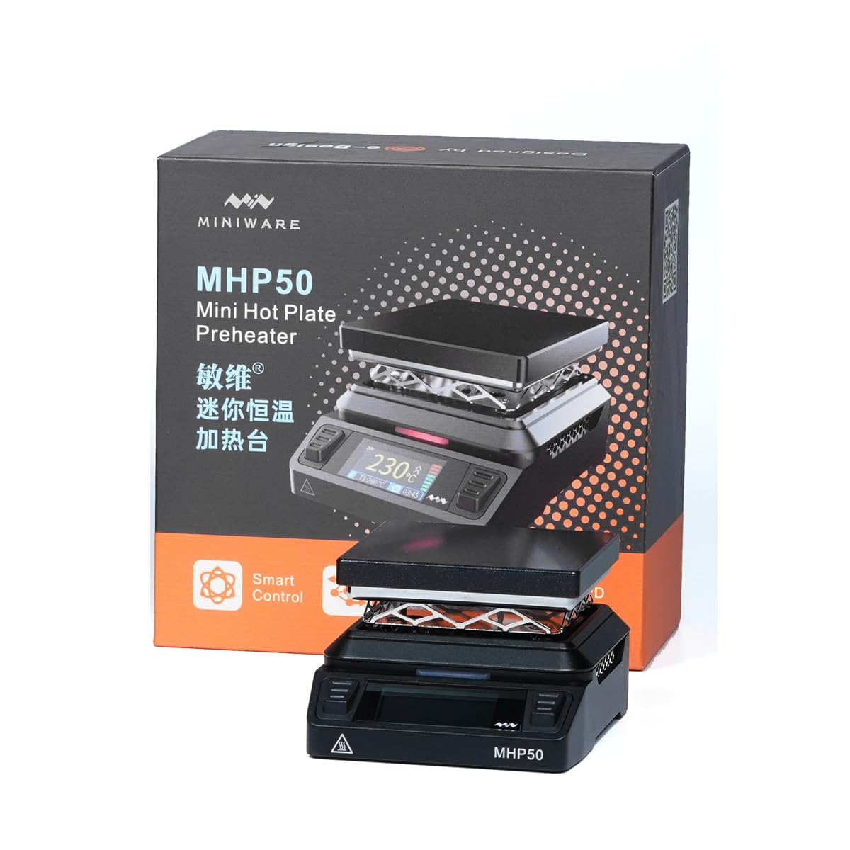 Mini station de soudure MHP50 - Préchauffeur de plaque chauffante - Chauffage constant - 100-350 °C - Fer à souder intelligent portable - Plateforme de soudage originale - 50 x 50 mm - Zone