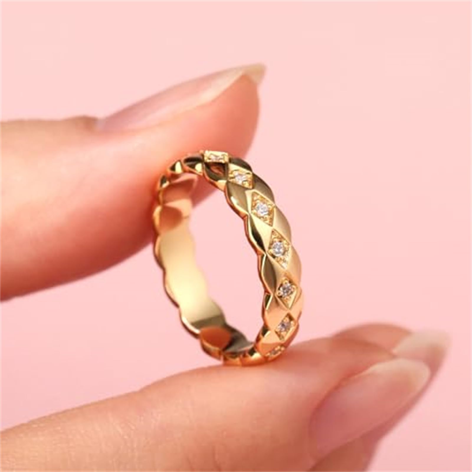 Jeulia Damen Gold Band Ring Wasserfest Vergoldet Verlobungsring Zirkonia Bandring Geometrisch Fingerring Sterlingsilber Blumenring für Frauen Versprechnung Hochzeit Geburtstag Geschenk