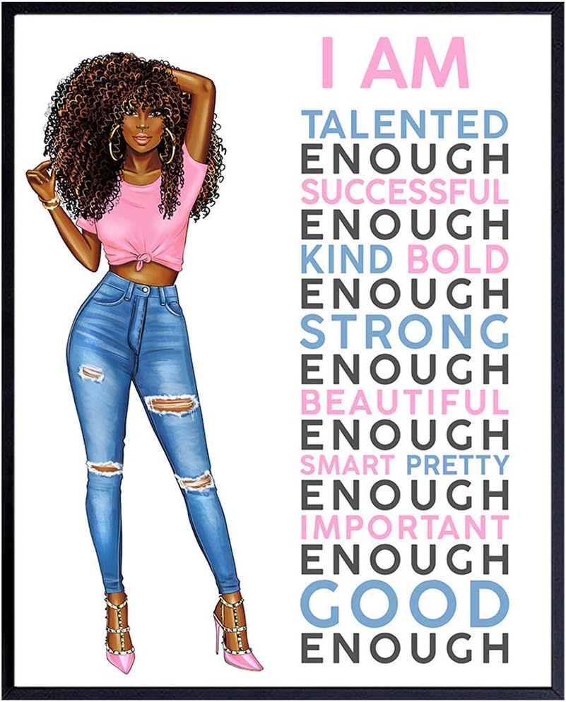 Motivational Wall Art for Black Woman, African American Women - Positive Affirmations Wall Decor - African American Art - Inspirational Decor - Black Artwork - Positive Encouragement Gifts