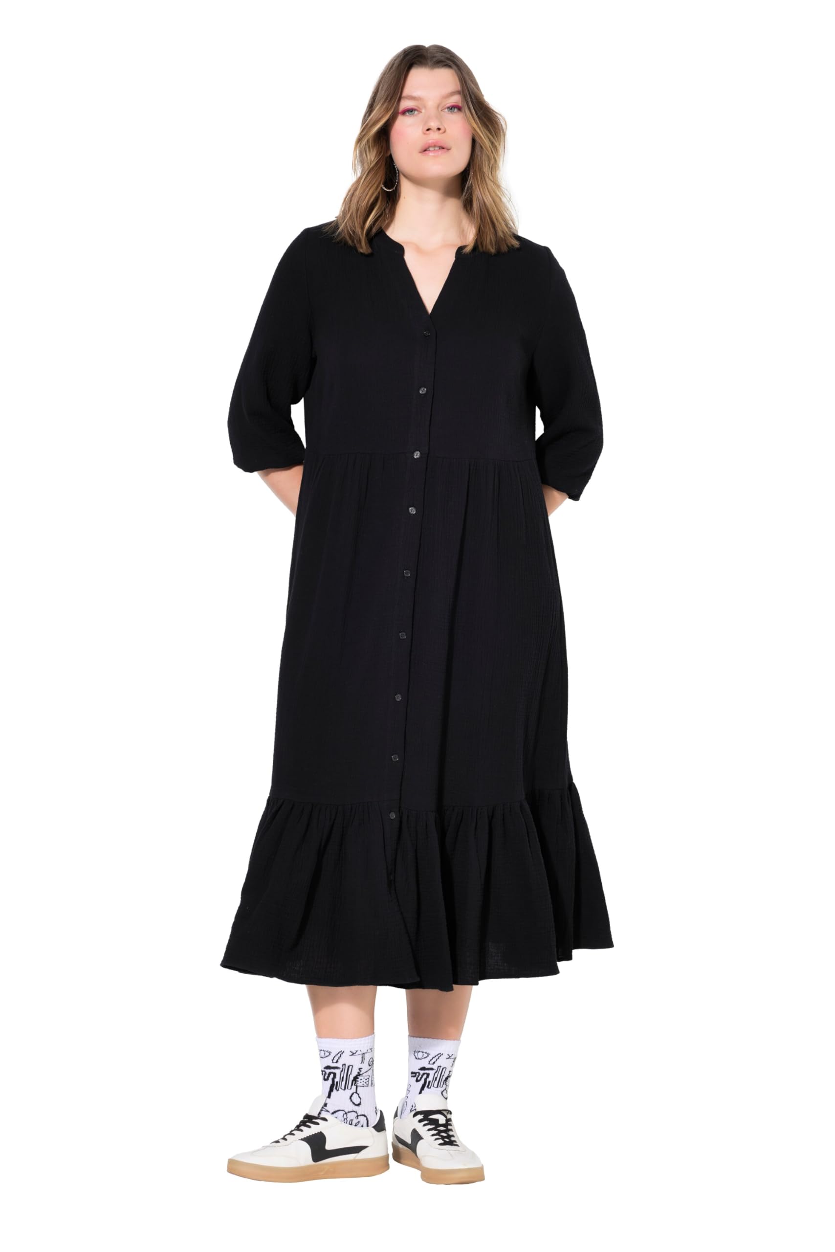 Studio Untold Damen große Größen Übergrößen Plus Size Maxikleid, A-Line, Musselin 839027