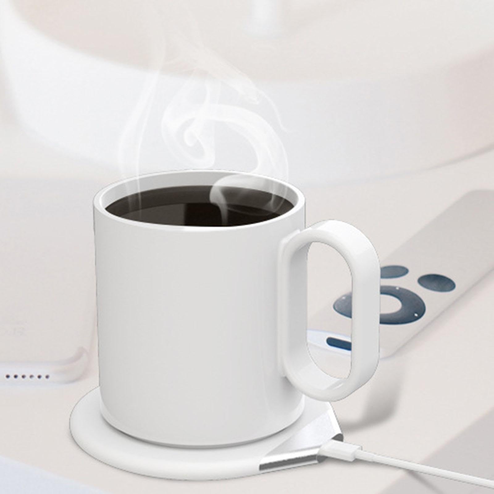 Chauffe-Tasse Électrique Mug Plateau Chauffe-Boisson Intelligent sans Fil avec Couvercle en Céramique Maintien Chaleur Adapté Famille Bureau Utilisati, Blanc