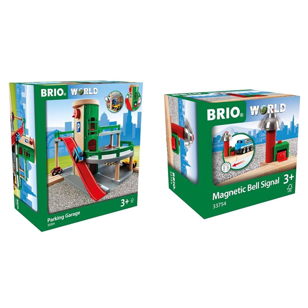 BRIO - Holzeisenbahn-Spielzeug: Parkhaus, Straßen & Schienen & Magnetisches Glockensignal - Eisenbahnzubehör - Empfohlen für Kinder ab 3 Jahren (unisex)