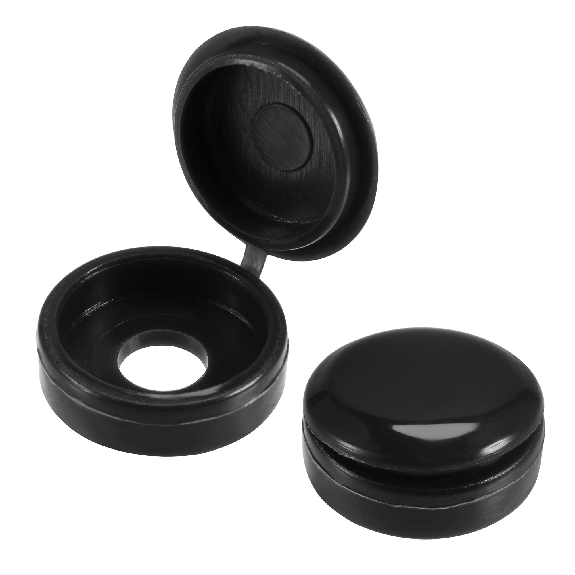 sourcing map Plastic Hinged Screw Cover Caps 5.8mm Hole Fold Snap Washer, Black Pack of 100