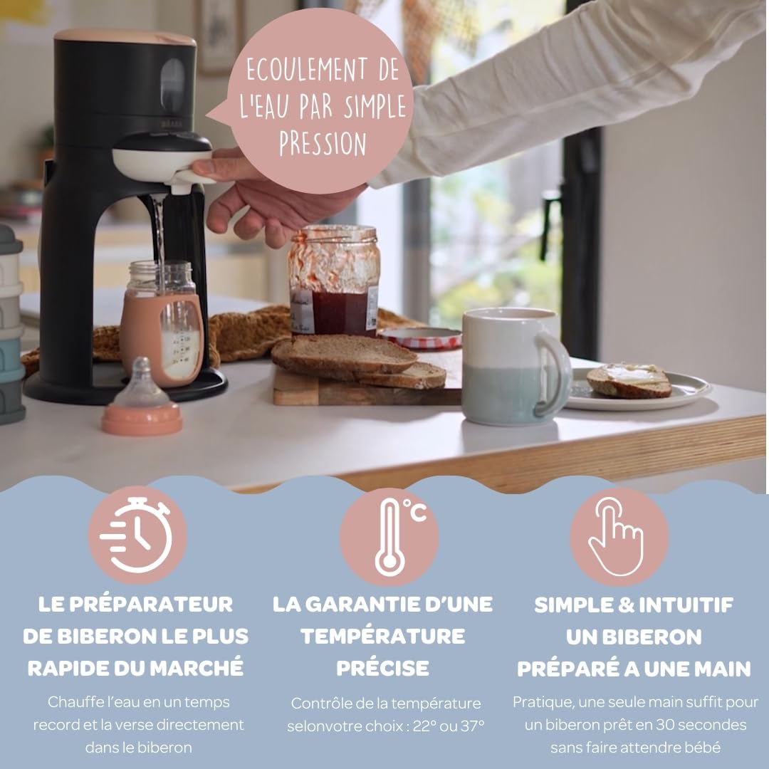 BÉABA, Préparateur-Chauffe Biberon/Petits Pots, Distributeur d'eau à Température Exacte, Instantané, Rapide, Fonction Bain Marie, 2 Températures, Chauffe biberon Amovible, Bib'Expresso, Bleu Nuit