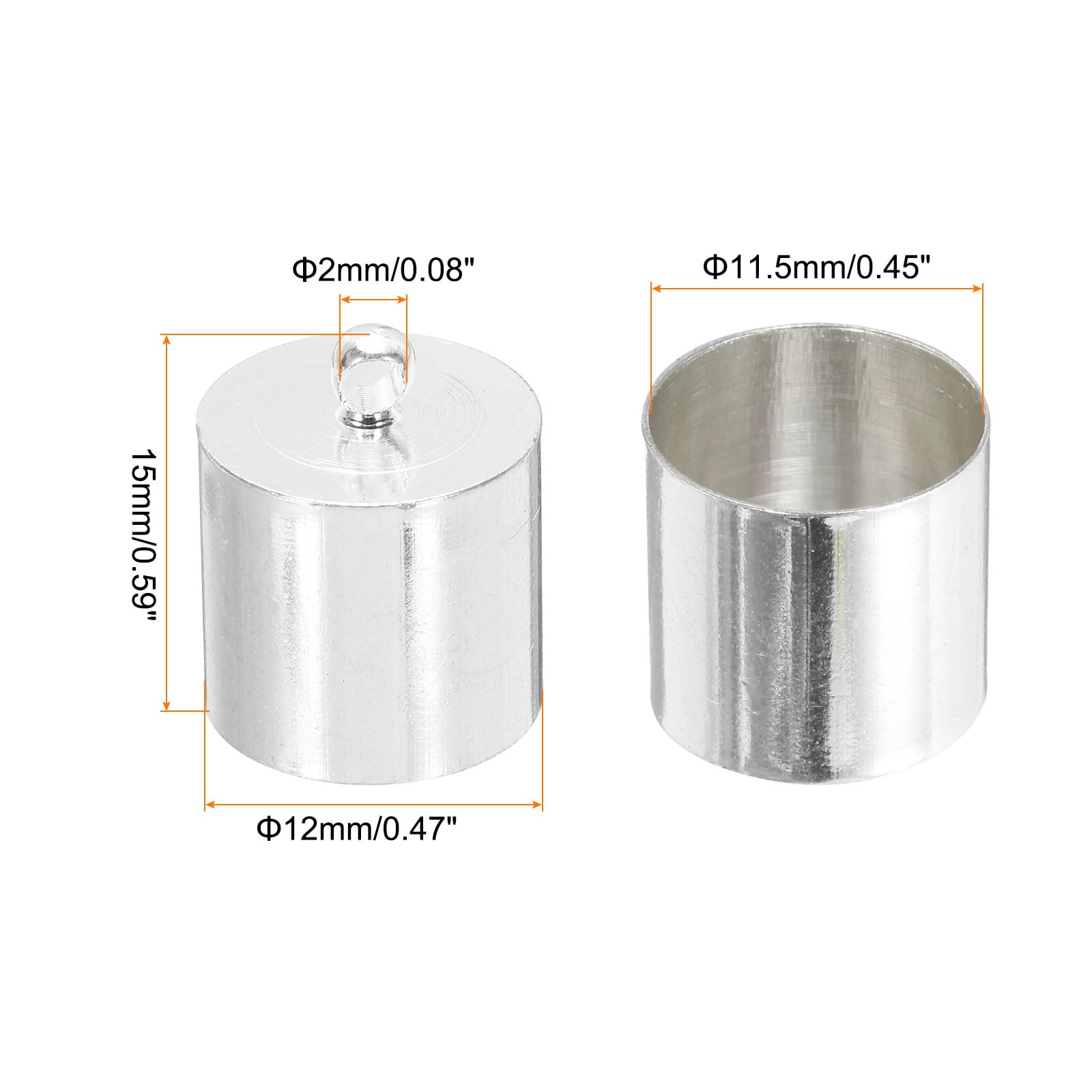 MECCANIXITY 30Pcs Cord End Caps 15mm End Cap Barrel Beads Kumihimo 12mm Dia End Caps Brass for Leather Cord, Tassels, Jewelry Making, Silver