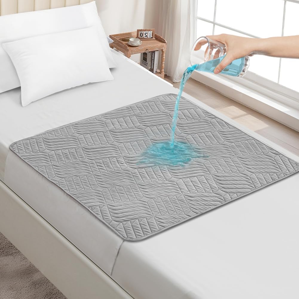 DUJUIKE Assorbente Per Incontinenza Lavabile Con Ali, Coprimaterasso Impermeabile, Lenzuolo Assorbente Riutilizzabile Per Incontinenza E Pipì A Letto, Fondo Antiscivolo (Grigio Chiaro, 85×90cm)