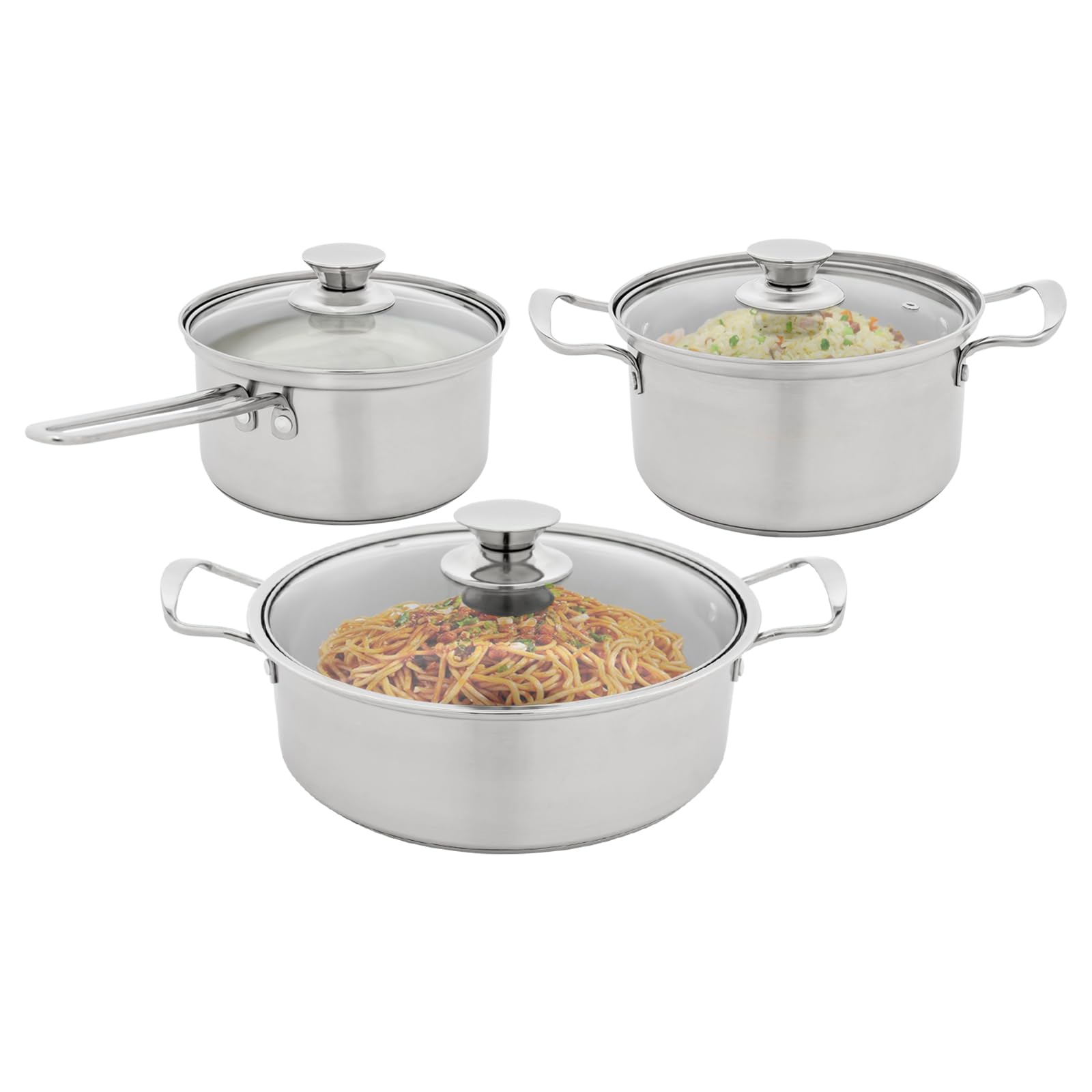 Set di pentole in acciaio inox, 3 pezzi, pentola per latte ispessita, set di pentole in acciaio inox, adatto per diversi scenari come frittura e cottura rapida