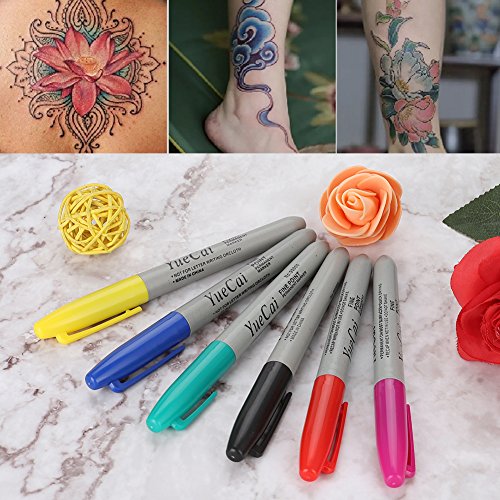 TOPINCN 6 Teile/satz Tattoo Filzstift, Tattoo Kennzeichnung Scribe Pen Chirurgische Haut Marker Stift Scribe Werkzeug für Make-Up Persönliche Zubehör MEHRWEG VERPACKUNG