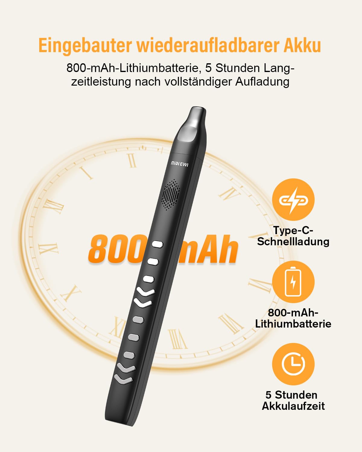 Instrument à soufflage numérique noir, prise en charge Bluetooth, MIDI, instrument à souffler électronique avec câble d'alimentation