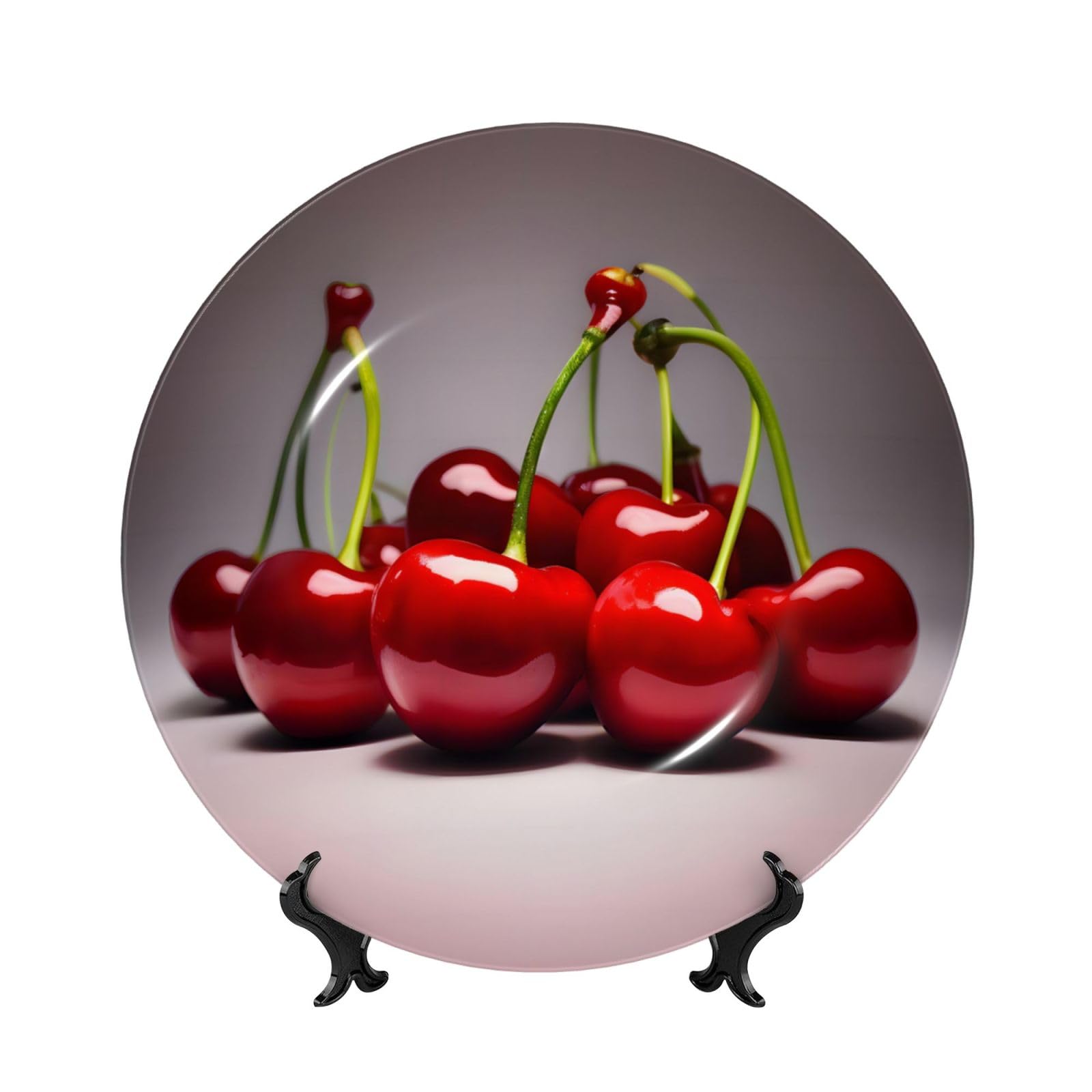 SXZVVBN Chilean cherries Bone China Decorative Plate Art with Stand Removable Adhesive Hanging for Home Office 7in