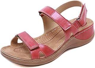 Women Premium Open Toe Orthotic Sandals Breathable Non-Slip Portable Ankle Strap Shoes for Summer Beach Red 43