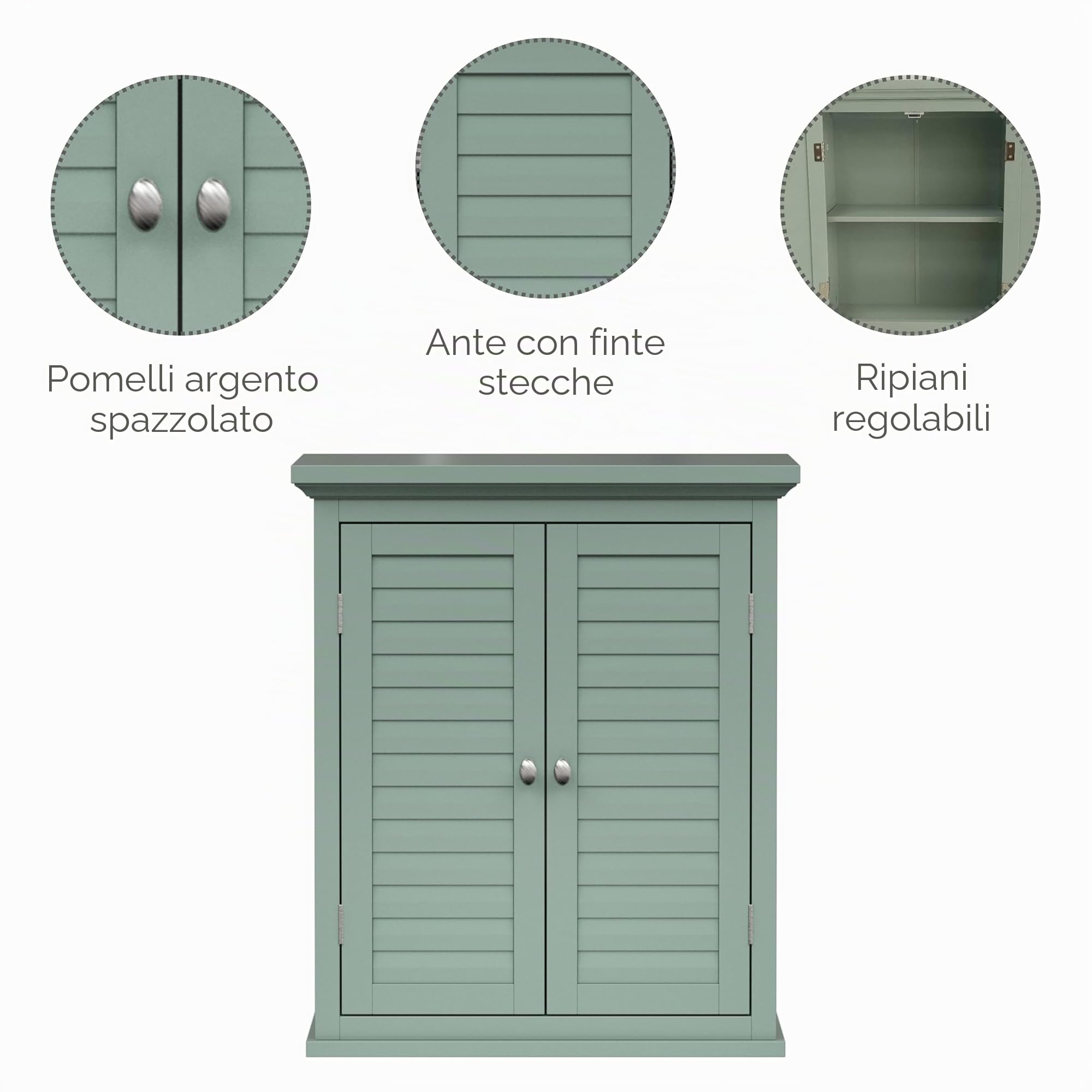 Elegant Home Fashions Armadietto Murale Porte Lamellari Verde Salvia