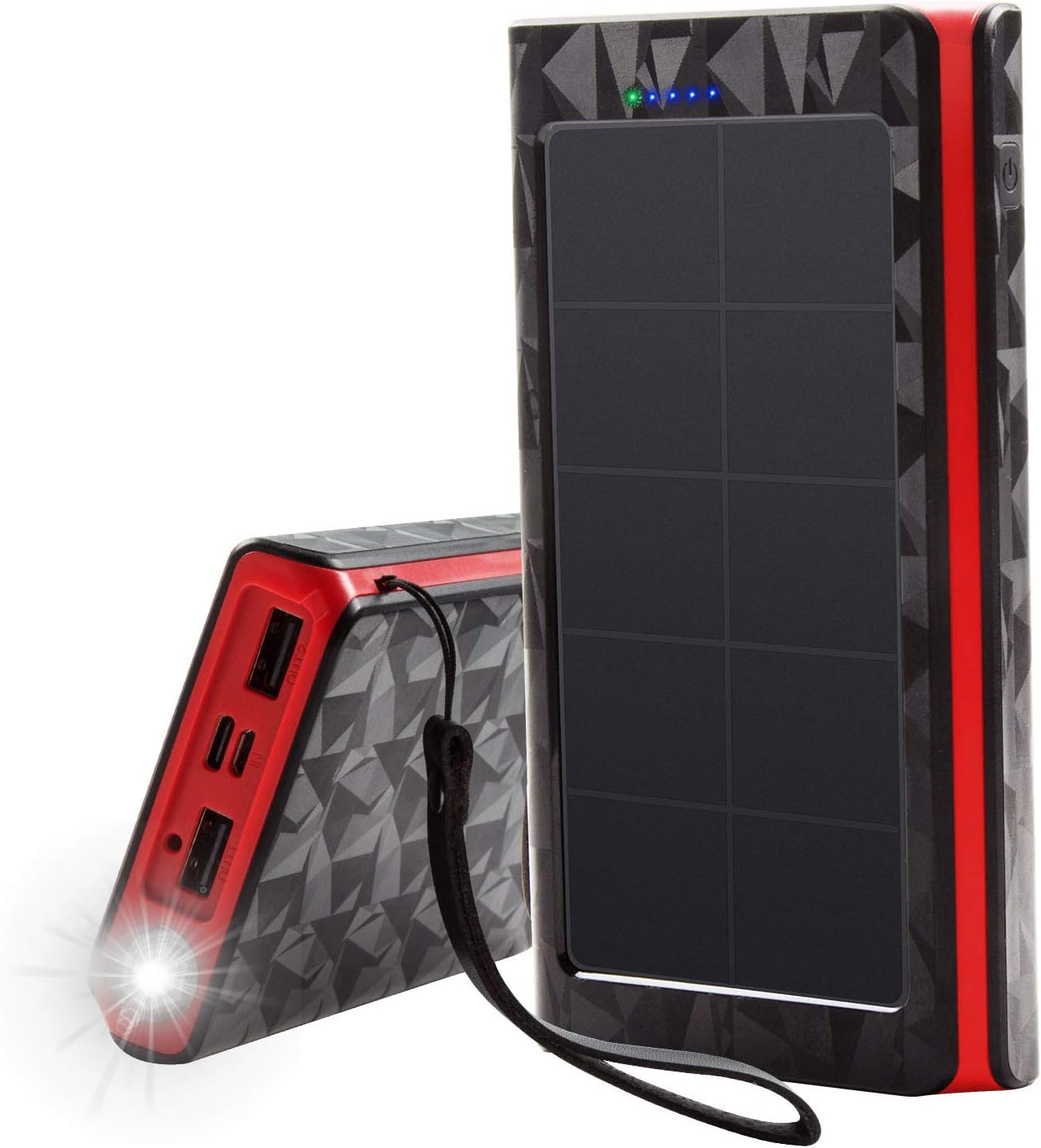 Solar Power Bank, 20000mAh Solar Charger with Quick Charge Type C 3A and Micro 2.4A Input,Portable Charger with Dual 2.4A Outputs and 3 Modes of LED Flashlight,Suitable for Smartphones and More