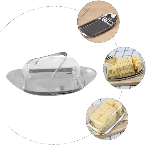 Miniatura 9 de BESTonZON 1 juego de platos de queso para refrigerador, soporte de mantequilla, de acero inoxidable, plato de mantequilla de metal, mini