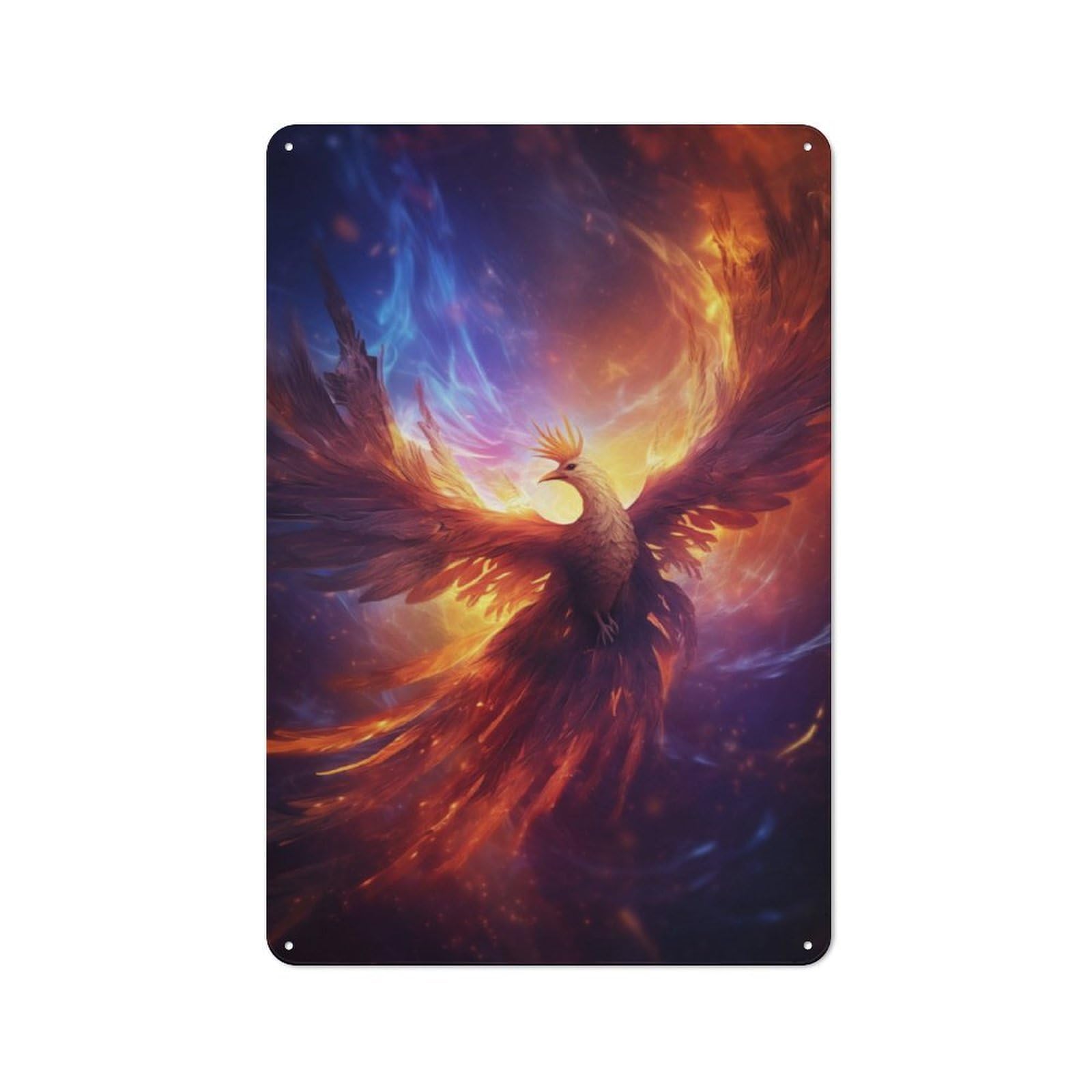 Rustic Vintage Metal Sign 30x20cm Featuring Fantasy Phoenix Bird Fire, Home Bar Decor for Cafe, Pub, Workshop Or Home Bar