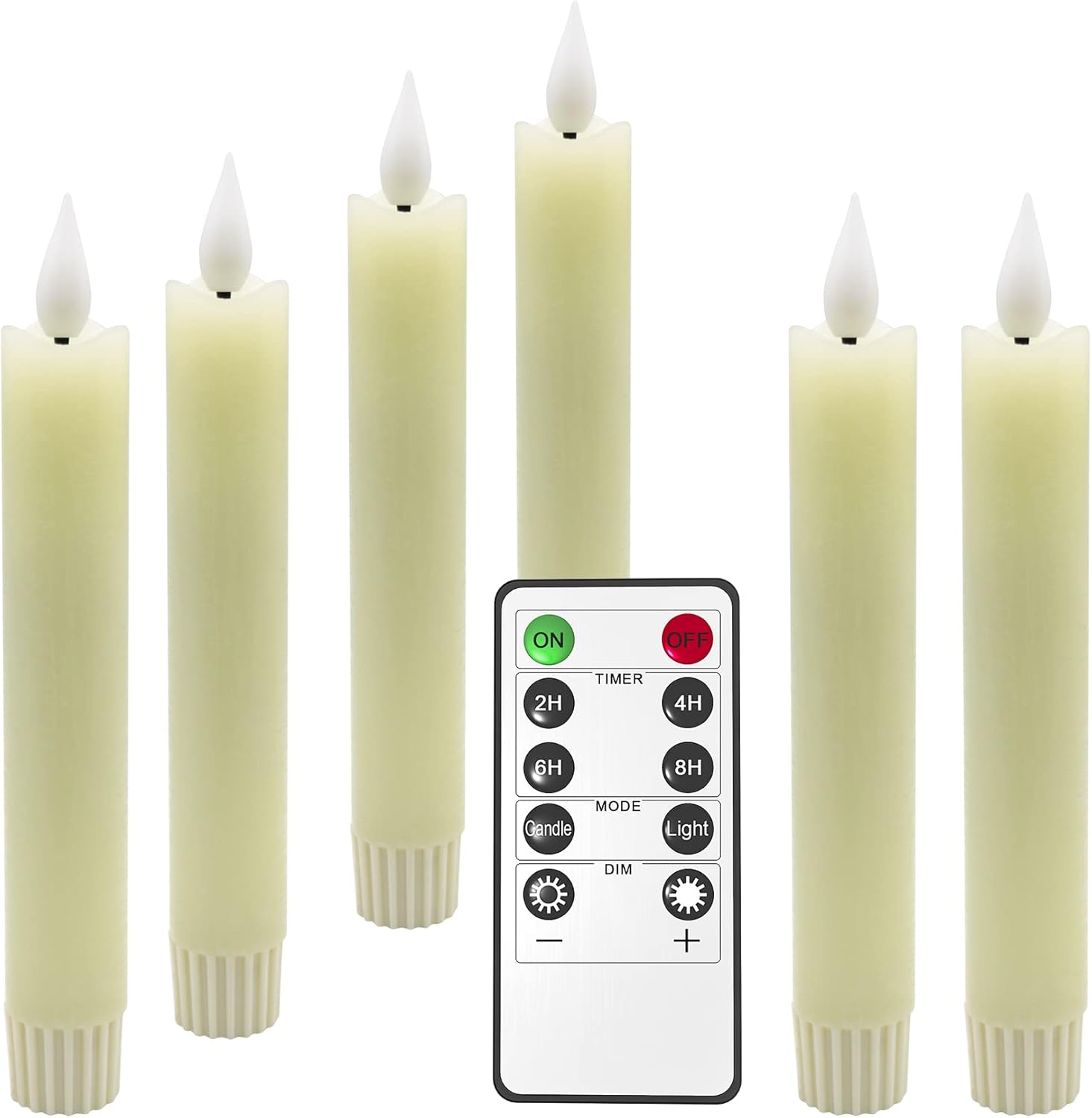 Punasi Flameless LED Taper Candles, 6pcs Battery Operated 6.5" Ivory Flickering Candlesticks with Remote Timer, Real Wax Warm White Candle Light for Room Home Halloween Christmas Decor