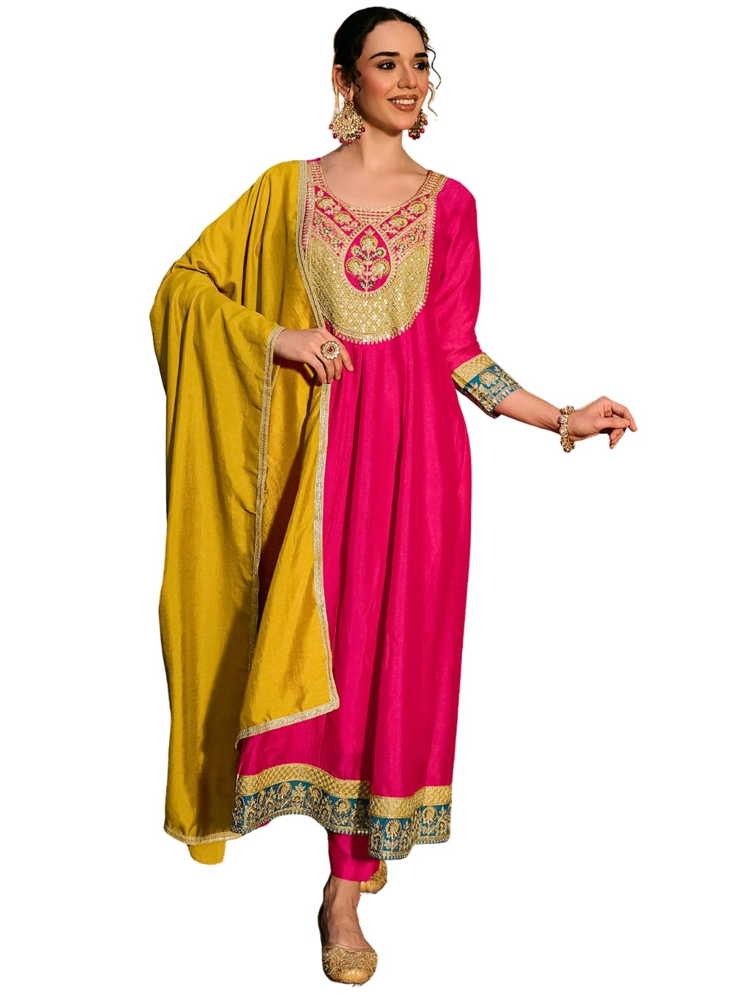 navlik Women's Vichitra Silk Embroidered Flared Kurta with Pant and Dupatta Sets (NK-938)-picture-21