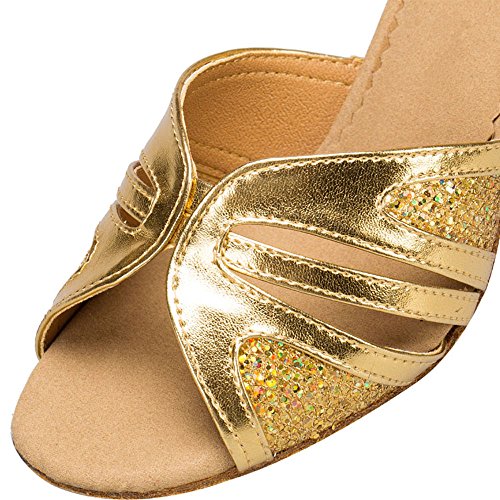 Honeystore Women's Glitter Ankle Strap Dance Shoes Open-Toe Suede Sole Thick Heel Gold 8.5 B(M) Us #TOP4
