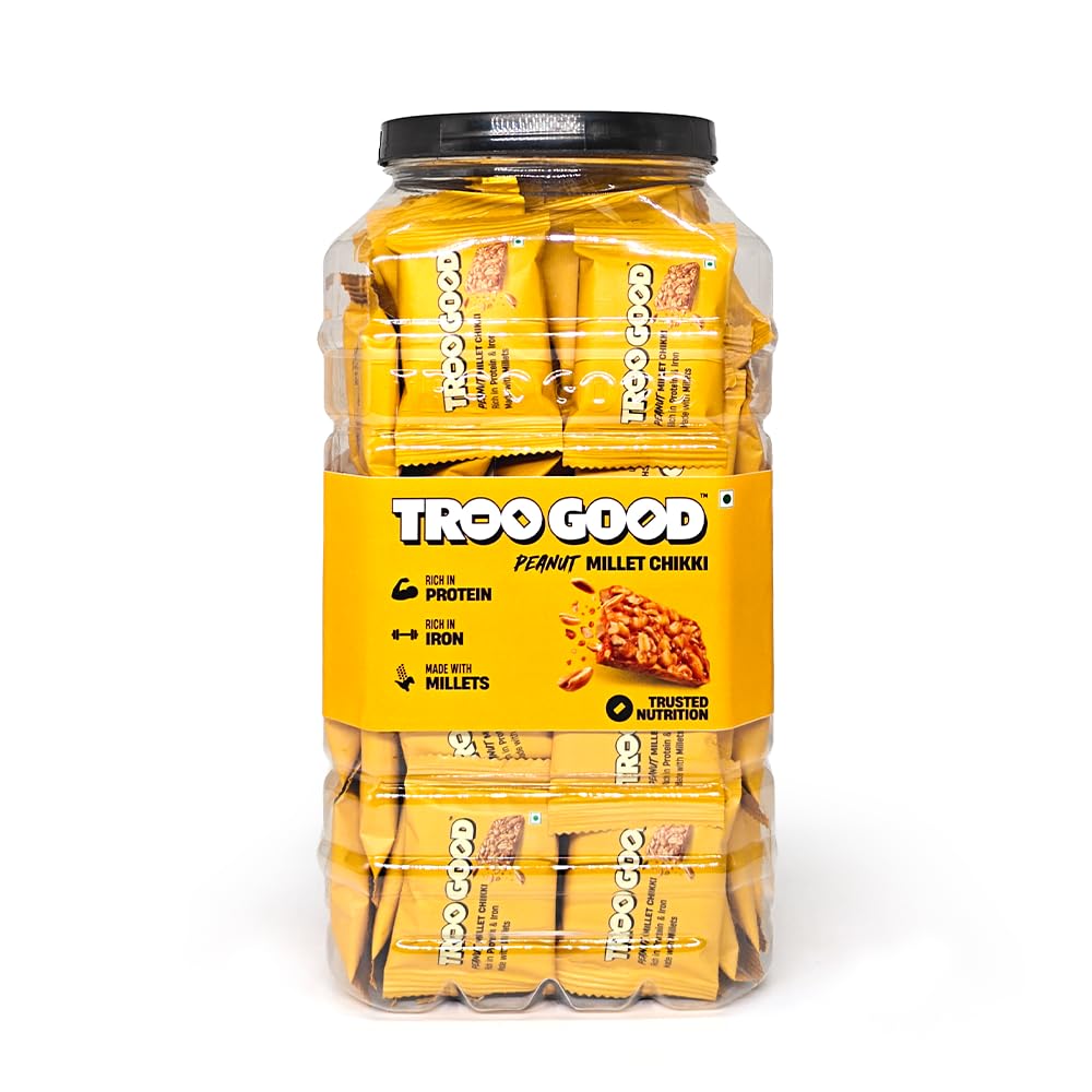 Troogood Peanut Millet Chikki Jar | Protein & Fiber Rich Gajak | Healthy Indian mithai Snack | Made with Jaggery | No Added Colors or Preservatives (60pcs, 10g each)-image-45