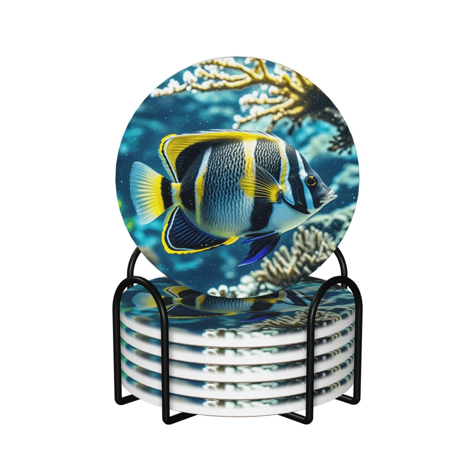 Sous-verres en céramique premium avec support métallique motif océan