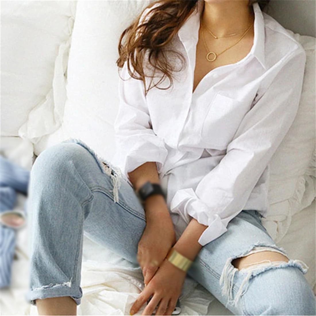 Camicia da Donna Casual Camicia Bianca in Cotone Moda Abiti A Maniche Lunghe Bottoni Larghi Stile OL Top di Grandi Dimensioni