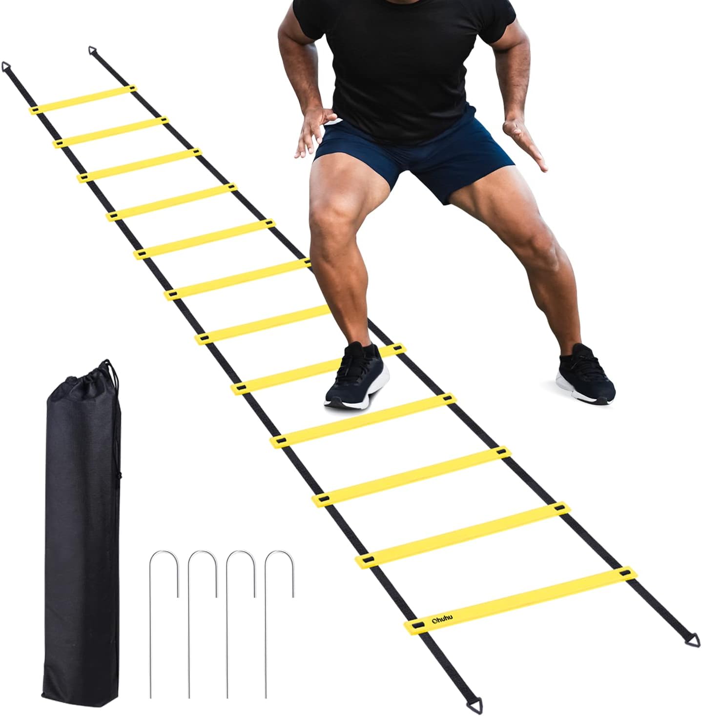 Ohuhu Agility Ladder, Speed Training Exercise Ladders for Soccer Football Boxing Footwork Sports Speed Agility Training with Carry Bag,20ft 12 Rung,Yellow 12-Rung Yellow
