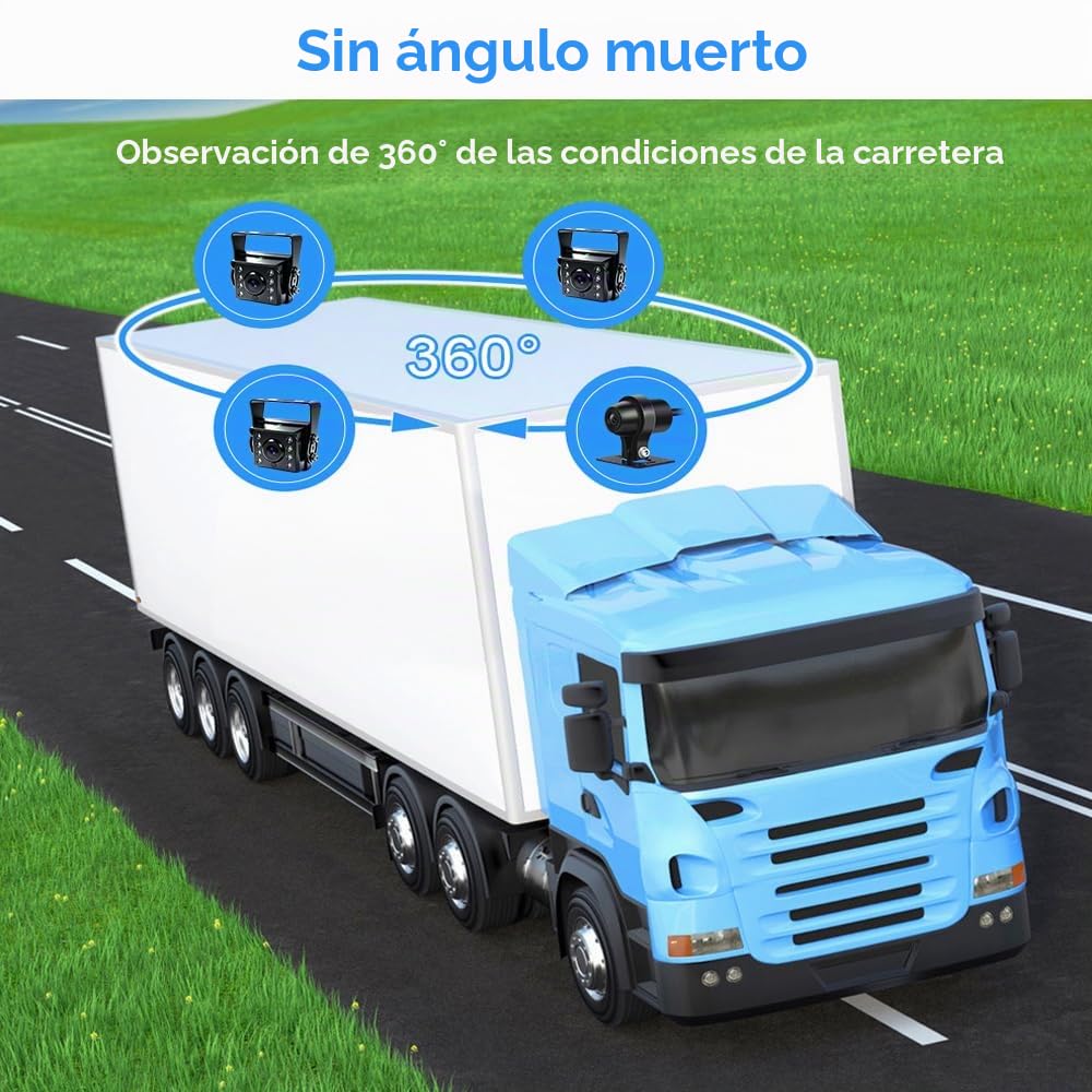 VSYSTO Sistema de Cámara de Camiones de Alta definición 1080p de 4 Canales, Icono invertido, Brillo de visualización Ajustable, Pantalla de 10,1 Pulgadas, 4 cámaras de visión Nocturna infrarroja, GPS
