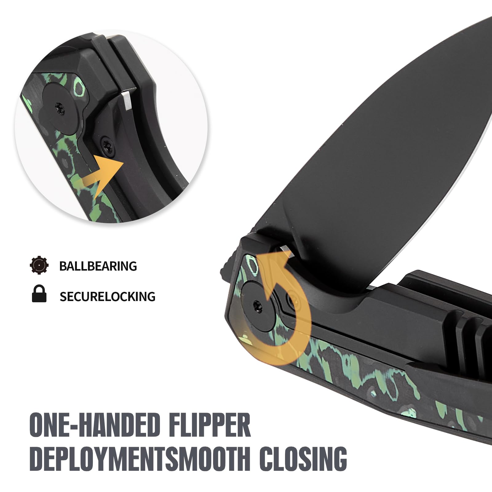 Taschenmesser Klappmesser Outdoor Messer Survival Messer EDC Einhandmesser mit Taschenclip, Tasche - M390 Stahl, Griff mit Titan- und Kohlefasereinlage - Männer Geschenk (Grün & Schwarz)