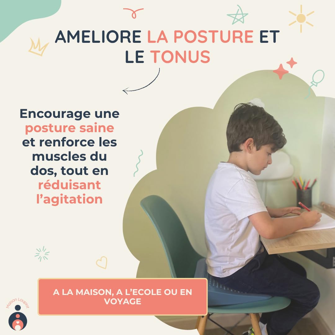 Kit Équilibre Enfant | Coussin Gonflable de Concentration + Élastique de Chaise + Pompe | Aide TDAH, Posture, Gestion de l’Agitation et Attention (dès 3 Ans)