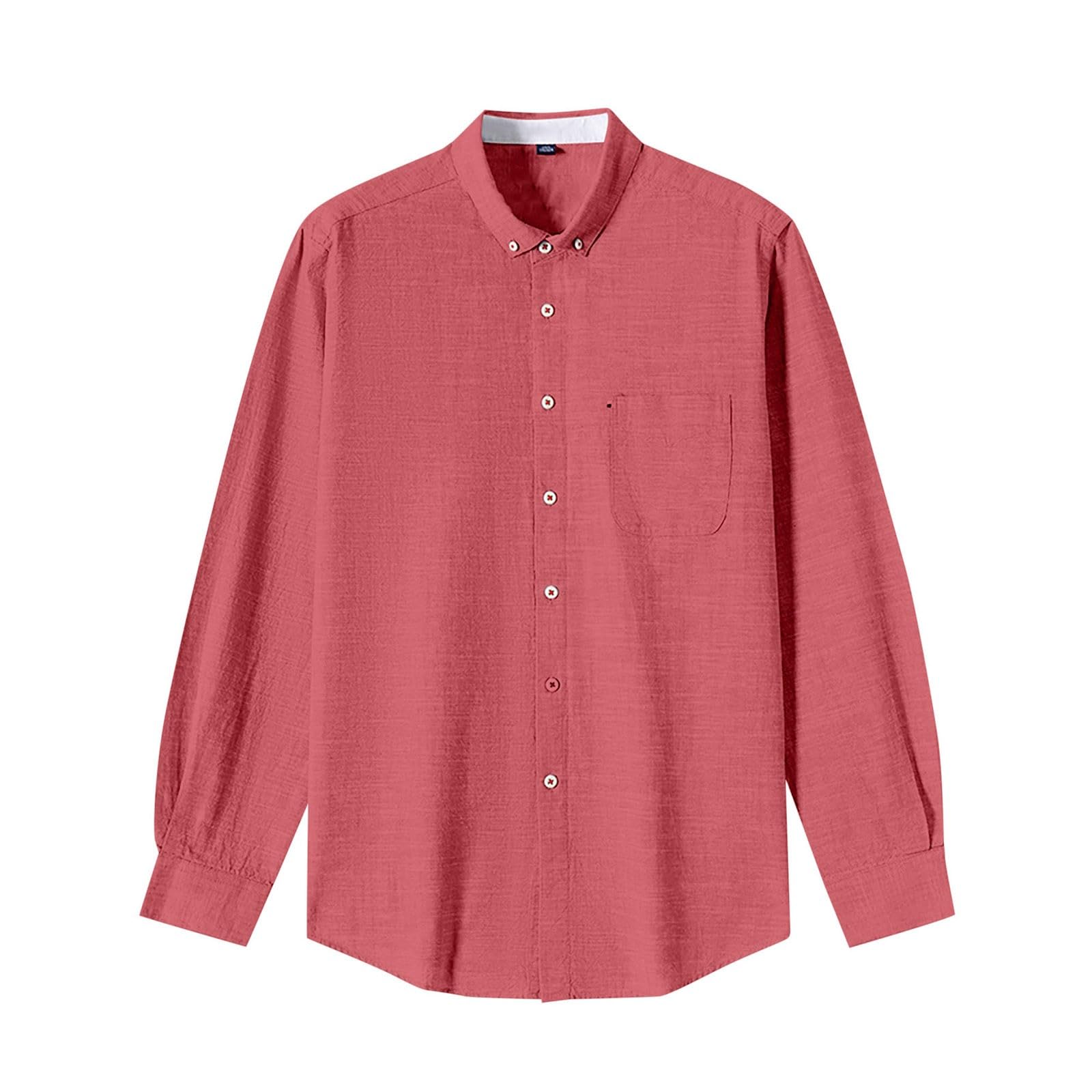 Generico Camicie Lino Uomo-Camicia da Uomo in Lino 2025, Tinta Unita, con Fibbia, Traspirante, Casual, da Lavoro, Sportiva, a Maniche Lunghe, per Uomo