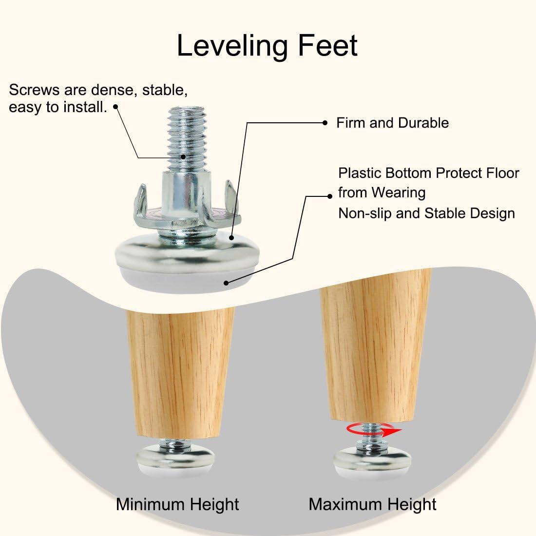Sourcingmap M8 x 25 x 30mm Screw on Furniture Glide Leveling Feet Adjustable Leveler with T-Nuts for Cabinet Leg 8pcs - Image 5