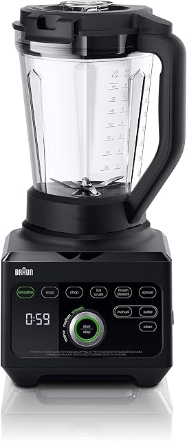 Braun TriForce Power Blender - Powerful 1600 Watt Countertop Blender with 10 Manual Speeds, 3 Texture & 6 Food Settings, Stainless Steel Blades, Auto-Clean, Heated Blending Function for Soups