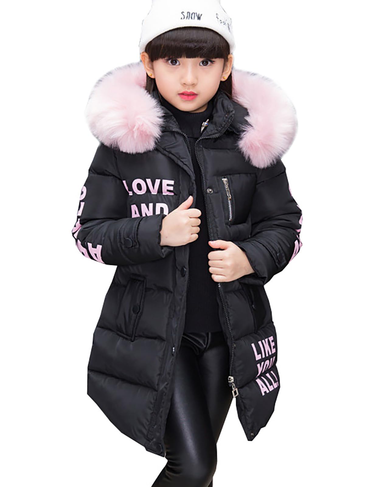 Chaqueta de plumas para niña, diseño de parka con capucha, abrigo largo, chaqueta de piel sintética cálida