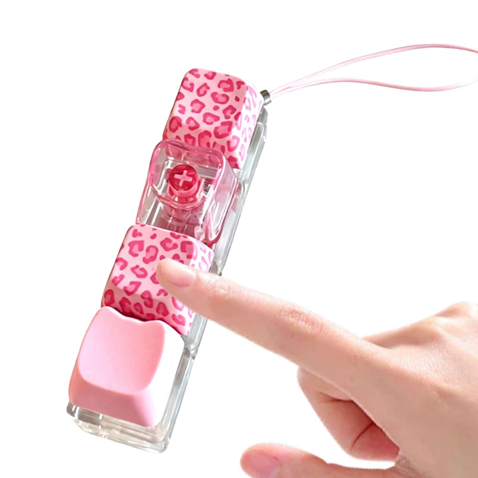Leopard Print Keyboard Fidget Toy Keychain Mechanical Switch Stress Relief Clicker Mini Portable Sensory Toy with Lanyard for Office Backpack Bag Anxiety Relief — image 1