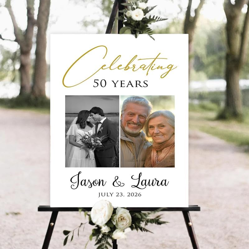 Anniversary Welcome Sign with Photo, Celebrating 50 Years Welcome Sign, 50th Wedding Anniversary Welcome Poster, 50th Anniversary Signs
