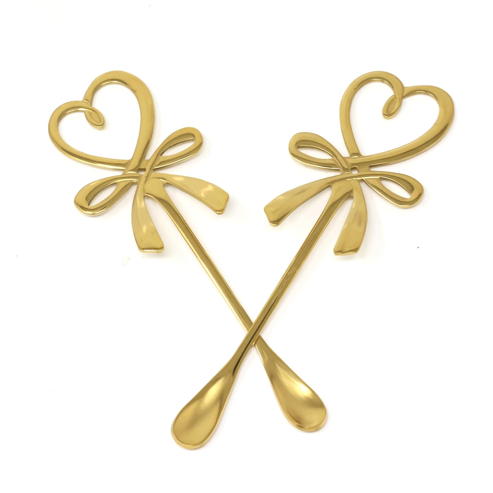 yueton 2 cucharas de té de acero inoxidable con mango de lazo de corazón dulce, cucharas de café doradas para azúcar, té, leche, pasteles, bebidas, pastel, día de San Valentín