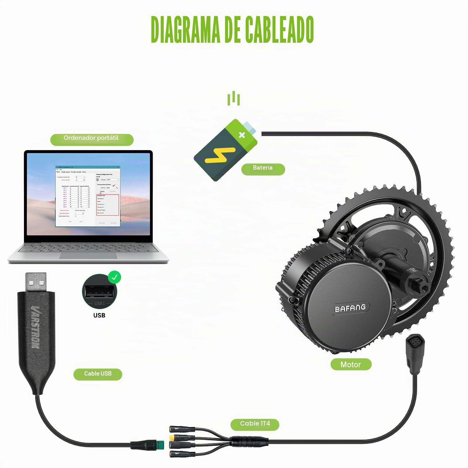 Cable de Programación Motor Central BAFANG BBS-HD BBS01B BBS02B | Varstrom Cable de Programación Motor Central BAFANG – Compatible con Kit BBS-HD BBS01B BBS02B con Protocolo Can – 110 cm