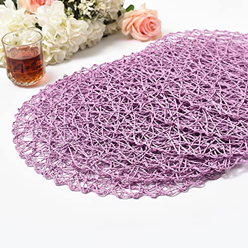 IcosaMro Purple Round Placemats Set of 6 for Dining Table, 15 Inch Paper Woven Boho Decorative Circle Place Mat for Wedding Christmas Thanksgiving Day Holiday Dinner, Lavender by IcosaMro - Used condition - Image 3