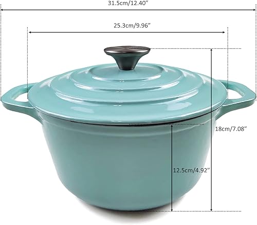 Miniatura 2 de Horno holandés de hierro fundido esmaltado con tapa, 5 cuartos de galón, horno holandés redondo profundo con asas dobles, rojo