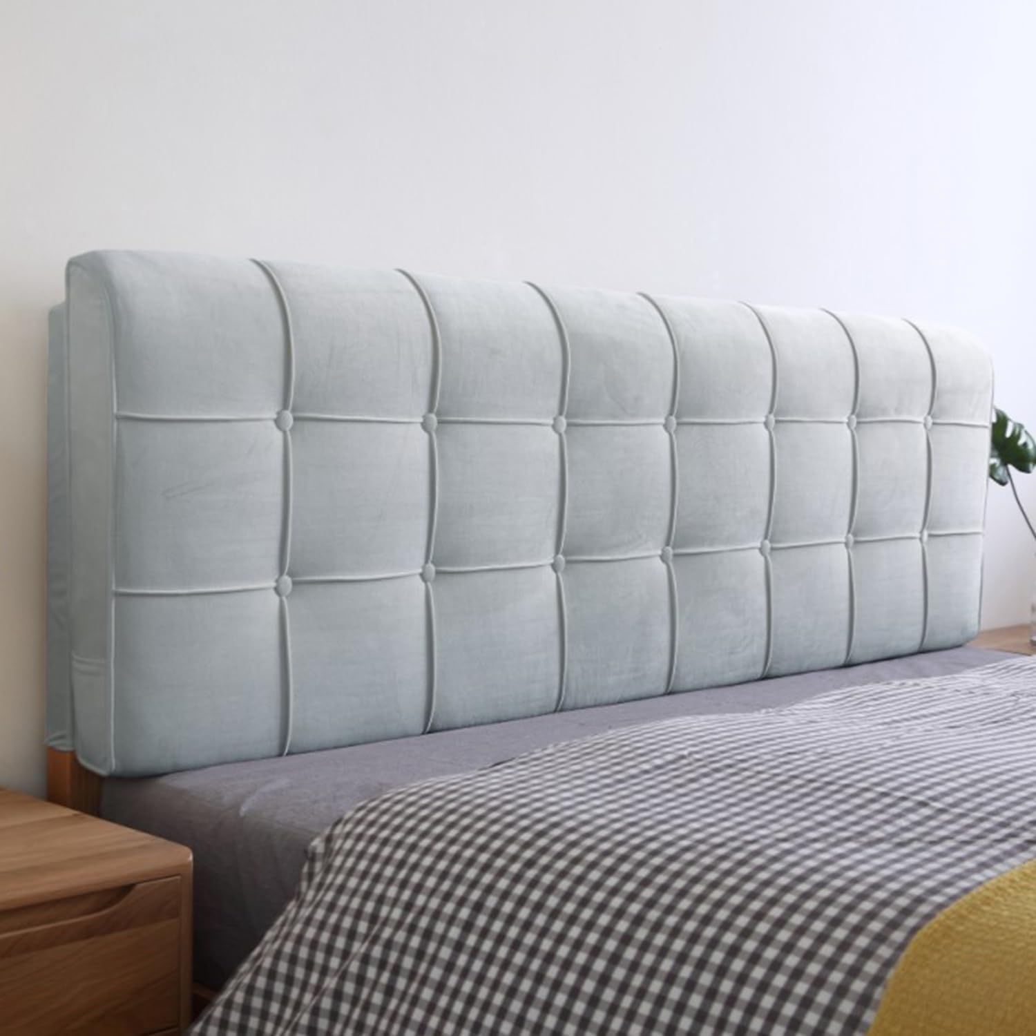 Large Backrest Bed Rest Pillowboard，Solid Color Button Headboard Pillow-Headboard Pillow Support Upholstered Rectangle Reading Pillow (Gray1,Paste 79"/King)